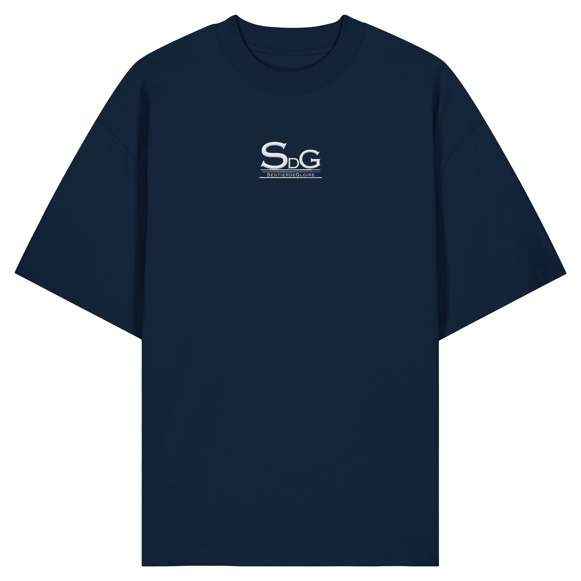 SDG Signature Tee — White Edition | Navy - Organic Oversize Shirt